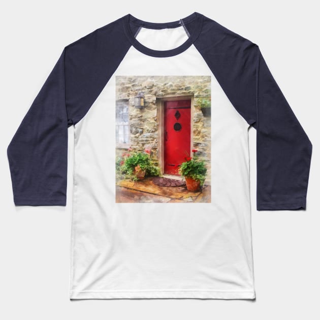 Suburbs - Geraniums by Red Door Baseball T-Shirt by SusanSavad